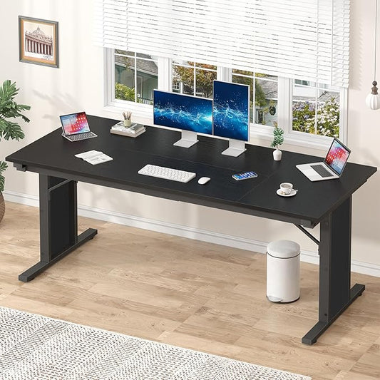 63 inch Executive Desk, Large Office Desk with Thicken Frame, Computer Desk Study Writing Table for Home Office, Black