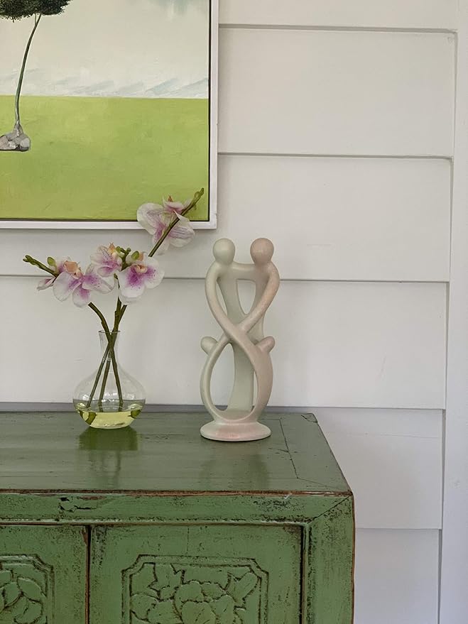 Global Crafts Natural 8-Inch Tall Soapstone Family Sculpture - 2 Parents, 3 Children