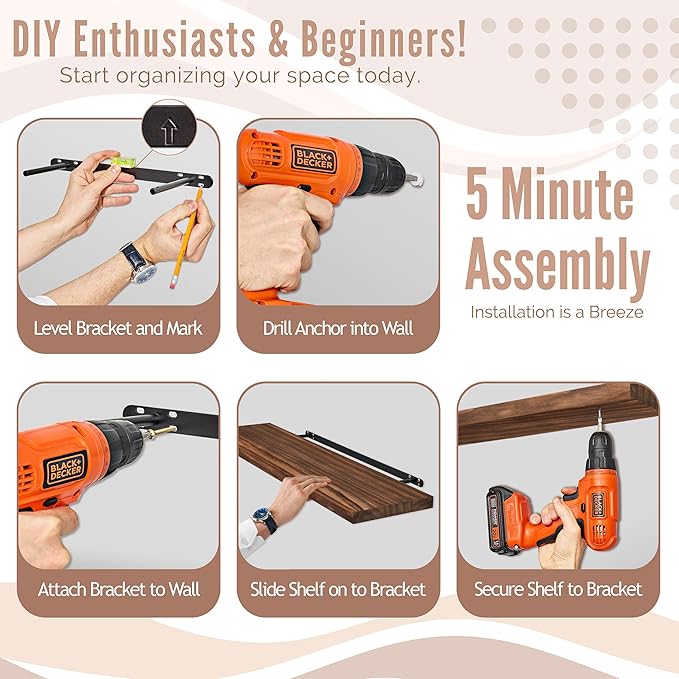 Sorbus Wood Floating Shelves for Wall - 35” Solid Wood Wall Shelves for Bathroom Decor, Books, Bedroom & Living Room - Set of 2 Walnut Wall Mounted Kitchen Shelves - Durable Solid Pine