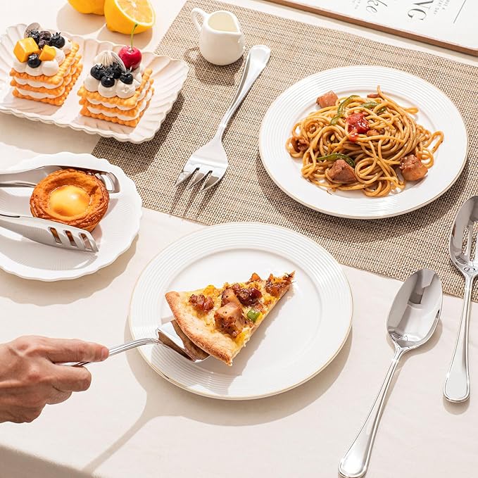 KINGSTONE 16 Piece Teardrop Serving Utensils Set, 18/10 Stainless Steel Serving Utensils, Slotted Spoons, Forks, Tongs, Cake Server, Butter Knife for Buffet, Catering, Wedding, Party