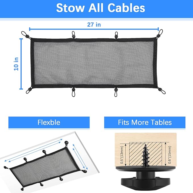 Cable Management Net Under Desk Kit, ZZM Privacy Mesh Cable Manager Flexible Under Desk Wire Net Large Capacity Cord Organizer Net for Office,Standing Desk, Home, 26 X 10 Inches
