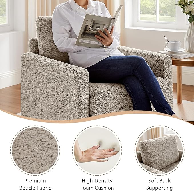 VANOMi Accent Chair 29.5" Reading Chair, Modern Living Room Chair with Thick Cushion&Wood Base, Comfy Upholstered Boucle Armchair, Single Sofa for Bedroom, Office, Camel Set of 2