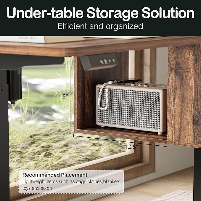 Electric Standing Desk with 4 Drawers, 47.2 x 23.6 Inch Height Adjustable Whole Piece Sit Stand Desk, Computer Home Office Workstation with Open Storage Shelf, Black Walnut