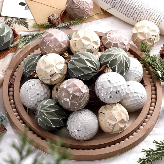 Syhood 12 Pcs Neutral Textured Christmas Ball Ornaments 2.4 Inch Vintage Xmas Tree Decorations Rustic Distressed Xmas Baubles Antique Farmhouse Modern Christmas Decor for Tree Home (Neutral)