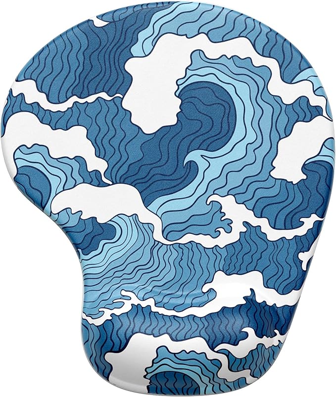 Hsurbtra Ergonomic Mouse Pad with Wrist Rest Support, Gel Mouse Pads with Non-Slip PU Base, Pain Relief Memory Foam Computer Mat, Cute Office Supplies Desk Decro Accessories, Blue Ocean