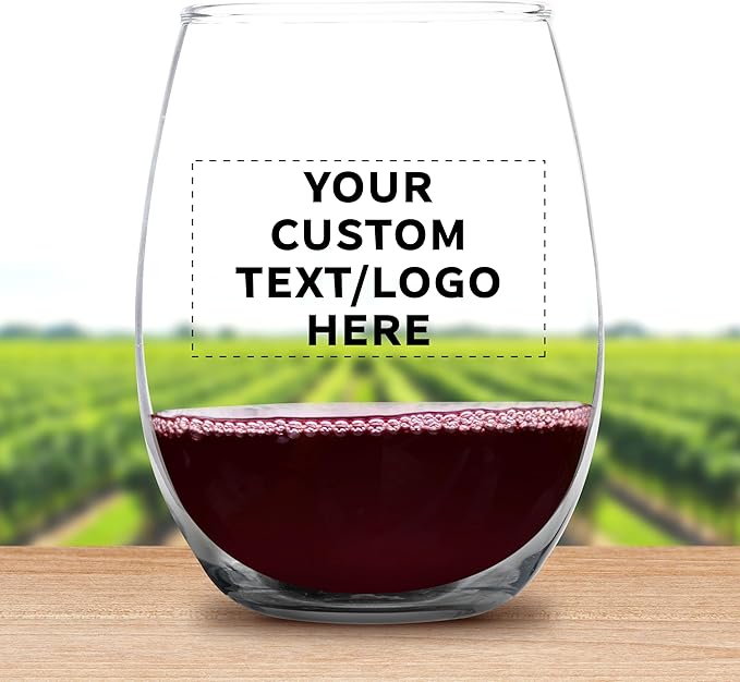 DISCOUNT PROMOS Custom Stemless Wine Glass 9 oz. Set of 10, Personalized Bulk Pack - Great for Wedding Favors, Bachelorette Party Decorations, Party Favors, Color Bottom - Black