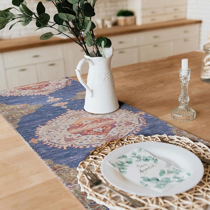 Snycler Table Runner Boho Table Runners Vintage Elegant Farmhouse Table Center Linen Decor for Home Dining Party Entrance (13x108 Inch) Navy Blue