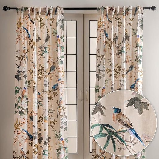 Maison d' Hermine Curtains for Living Room 100% Cotton 96 inch Length Two Panels Light Filtering Curtains for Bedroom Windows with Rod and Loop Pockets Drapes (Hokuzai Beige, 50" W x 96" L)