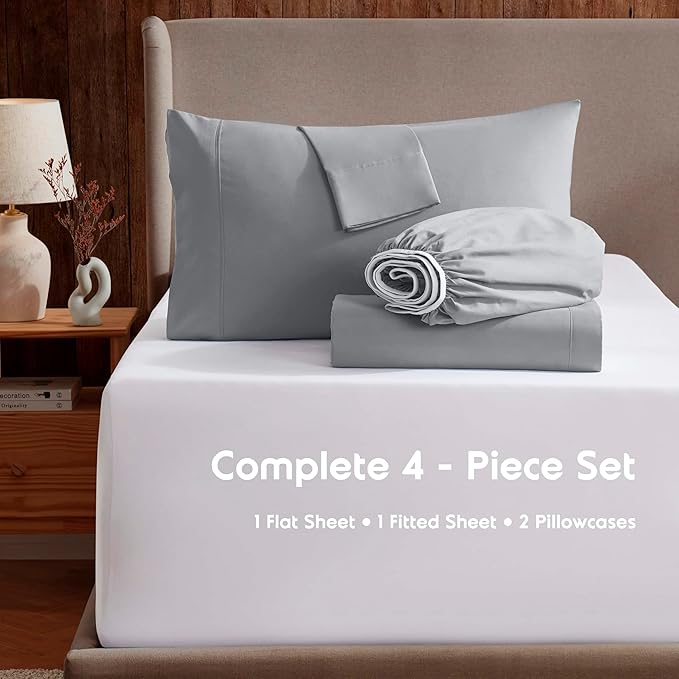 Nestl Extra Deep Twin XL Sheet Set - 4 Piece Breathable & Cooling Sheets - Hotel Luxury Bedding Set w/18-24 Inch Deep Pockets - Easy & Secure Fit - Super Soft, Wrinkle Free & Comfy - Grey