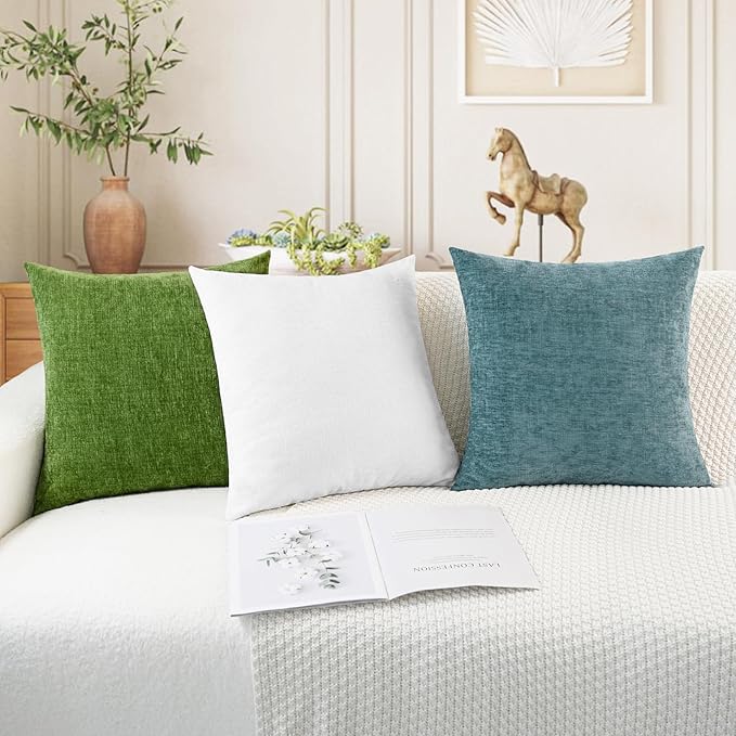 CaliTime Throw Pillow Covers Decorative 18 X 18 Inches Pack of 2 Cozy Chenille Cushion Cases for Couch Sofa Bed Living Room Home True White