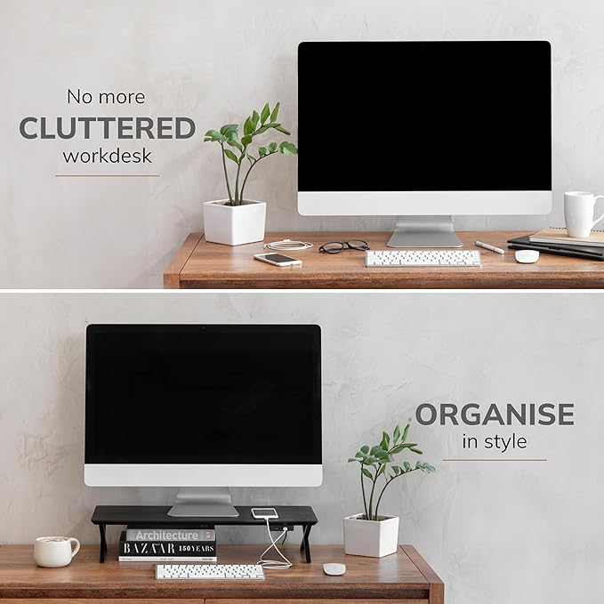 Anji Mountain Monitor Stand - Desktop Organizer & Laptop Riser, Ergonomic Monitor Riser, Space-Saving Monitor Stand for Desk, Durable Construction, Easy Assembly, Ideal for Home & Office,Black