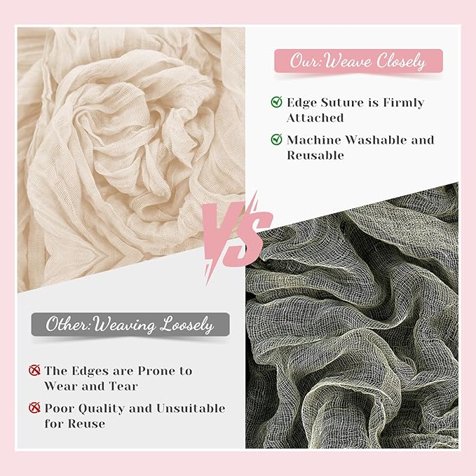 Champagne Table Runner, 10Ft 120in Cheesecloth Table Runner, Gauze Rustic Cheese Cloth Table Runners for Wedding, Party, Bridal Shower, Boho Table Runners for Christmas Thanksgiving Halloween Easter