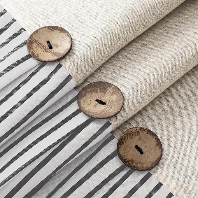 Awellife Farmhouse Black Shower Curtain Button Linen Textured Woven Fabric,Pleated Black Stripe,Country Style,72" W x 78" L