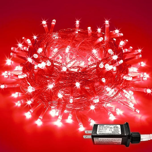 JMEXSUSS Red Halloween Decor String Lights Outdoor Indoor, 66ft 200 LED Red Christmas Lights Clear Wire, 8 Modes Halloween Twinkle Fairy Light Plug in for Tree Room Party Decorations