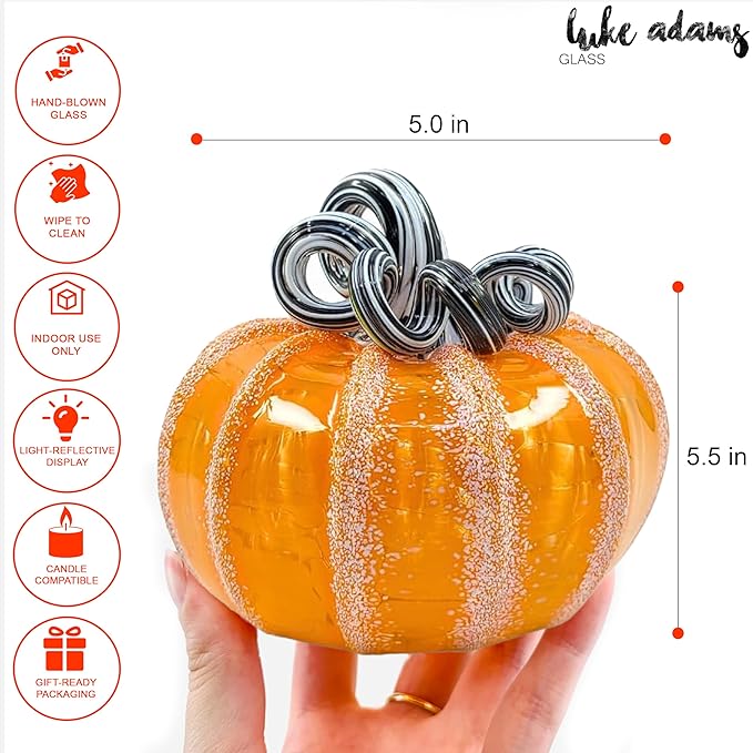 Luke Adams Glass Handmade Glass Pumpkins Handmade Table Top Home Decor (Squat, Halloweenie)