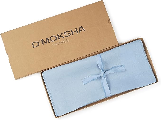D'Moksha Homes Linen Powder Blue Table Runner 90 Inches Long - 100% Pure Linen 14 x 90 Inch Table Runner for Dining, Fall, Autumn and Halloween - Machine Washable