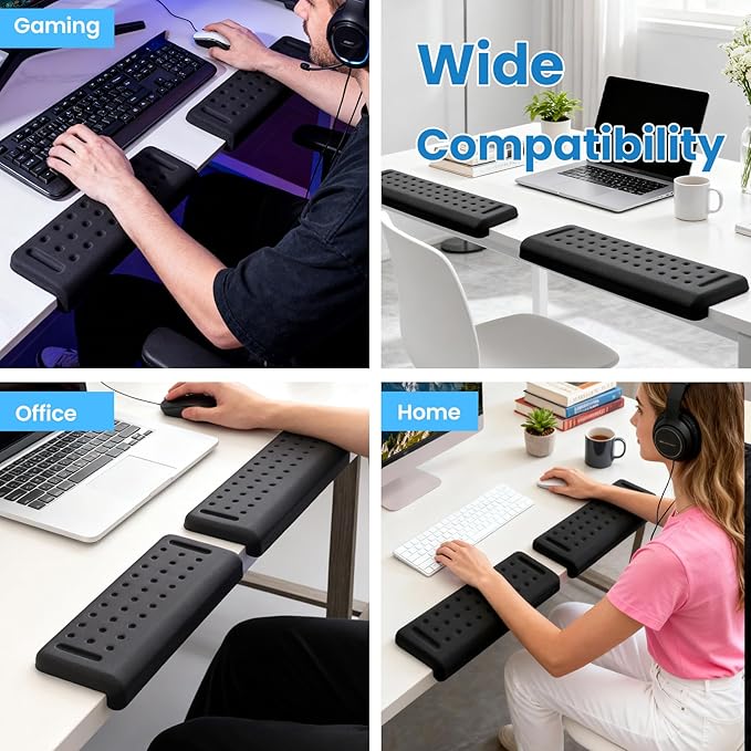 VAGAU L-Shaped Arm Rest for Desk, Memory Foam Elbow Support Padding Set with Non-Slip,2-Piece Ergonomic Desk Edge Cushion & Wrist Rest for Computer Keyboard, Office and Home Use (Black)