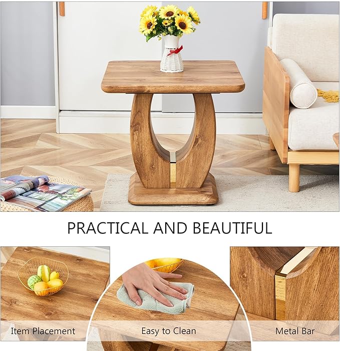 LKTART Square End Table for Living Room, Imitation Marble Side Tables with Storage, Modern Stable Base Center Coffee Table for Dining Room Small Space Apartment (23.6''D×21.3''H-Brown)