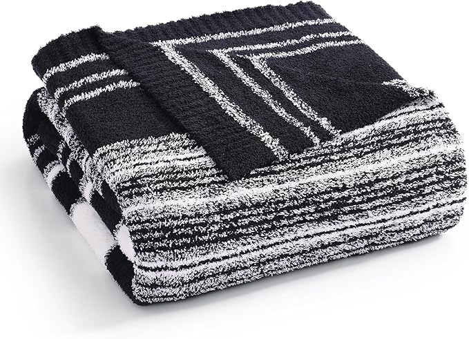 WRENGONGE Black White Throw Blanket, 50x70 Soft Cozy Striped Throw Blankets for Couch, Sofa, Bed, Travel, Lightweight Fluffy Warm Plush Decorative Blankets for Women, Men,Kids Gift