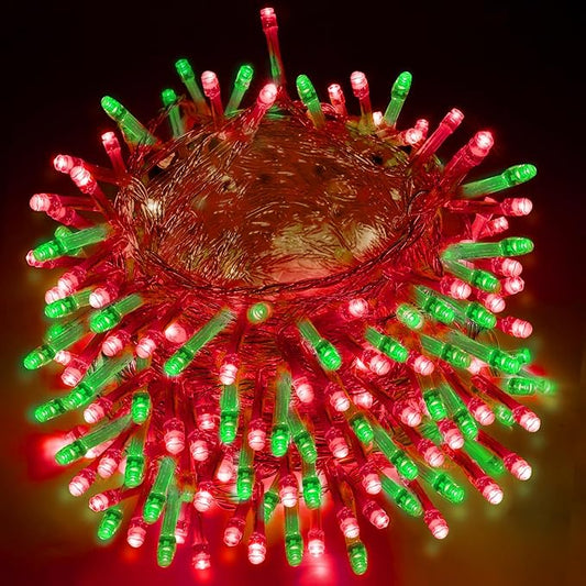 Extra-Long String Lights Outdoor Indoor, 200 LED Upgraded Super Bright Christmas Lights, Waterproof 8 Modes Plug in Clear Wire Fairy Light for Bedroom Party Wedding Garden Patio Tree (Red & Green)