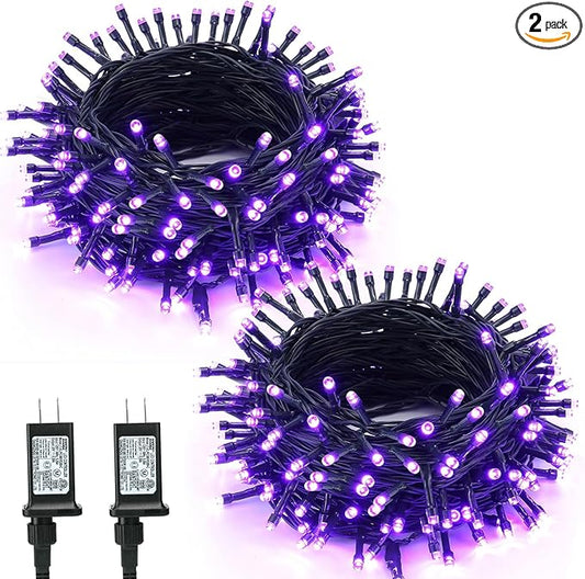 BrizLabs Purple Halloween Lights, 2 Pack 78.74ft 240 LED Halloween String Lights, Plug in Purple Mini Tree Light Connectable, 8 Modes Outdoor Holiday Lighting Waterproof for Tree Home Yard Patio Decor