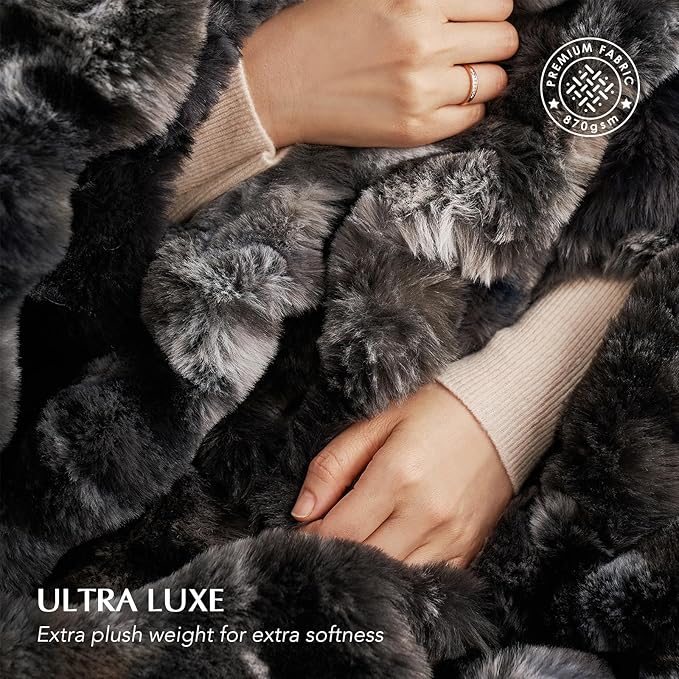 EverGrace Ultra Soft Luxury Fluffy Faux Rabbit Fur Throw Blanket, Thick Warm Bubble Throw for Bed, Cozy Plush Reversible Blankets for Couch, Chair, Sofa, Charcoal Grey Heather, 60x80 Inches