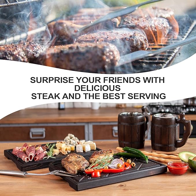 Wooden Steak Board Solid Oak Serving Barbecue Platter Natural Thick Cutting Plate Durable & Quality (Large)