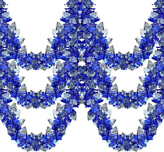 Hanukkah Decorations, 65 FT Blue Hanukkah Tinsel Garland with Menorah and Star of David Sequins Silver Ornaments Metallic Fake Twist Garland for Party Home Table Door Chanukah Indoor Outdoor