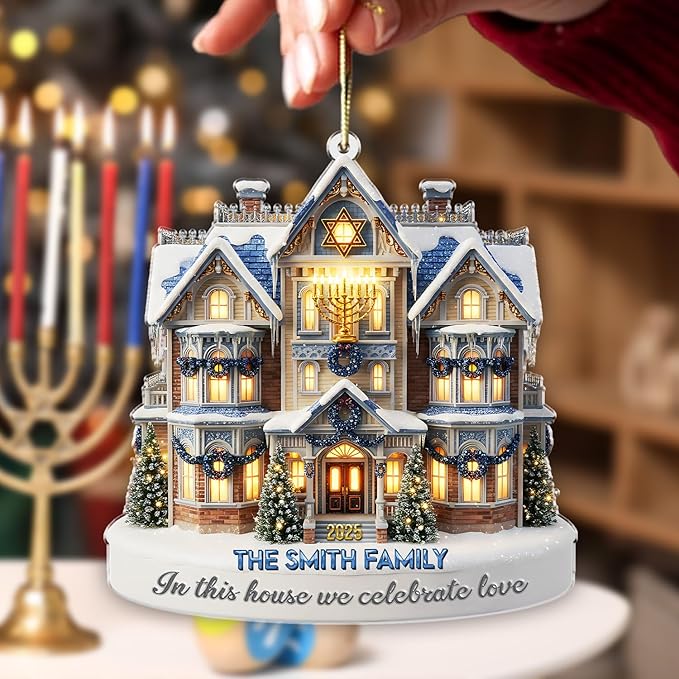 Personalized Hanukkah Ornaments for Tree - House Warming Gifts New Home Ornament 2025, Custom 2D Family Christmas Ornaments, Merry Chrismukkah Jewish and Christian Gift