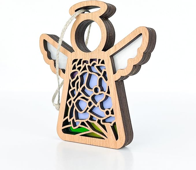 Blue Hydrangea Home Decor - 3.5" (H) Small Wooden Angel Figurines - 3.5" Christmas Ornaments Memorial Mom