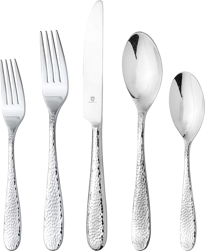 Hammered Silverware Set | Premium 18/10 Stainless Steel Flatware Service for 4 | Heavy-Duty & Dishwasher Safe | Built to Last (20-Piece, Fidenza Hammered)