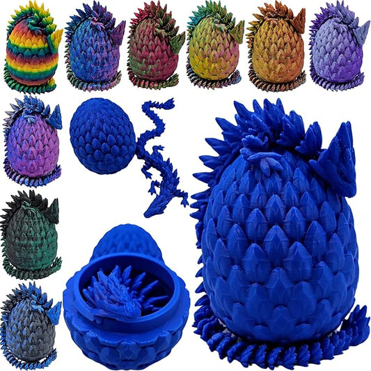 3D Printed Dragon Egg Articulating Gemstone Dragon Fidget Figurine - Vibrant Color Dragons Flexible ADHD, Autism and Anxiety Relief - Articulated Joints (Blue)