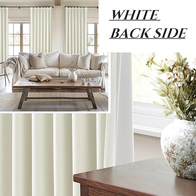 102 Inch Long Curtains, Floor to Ceiling Tall Curtains for Living Room Full Blackout Soundproof Heat Blocking Linen Window Pinch Pleated Drapes 2 Panels Ivory Cream White Room Divider