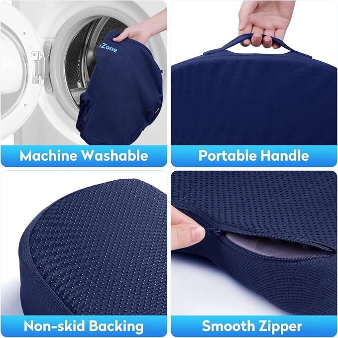 Seat Cushion, Office Chair Cushions, Car Seat Cushion, Non-Slip Sciatica & Back Coccyx Pain Relief Chair Pad, Memory Foam Pillow for Computer Desk, Wheelchair, Driving Large Size (Blue)