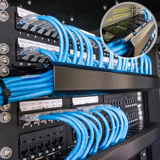 PATIKIL 1U 19 Inch Cable Manager, 4 Pack 24 Slot Horizontal Rack Mount Wires Management Metal Finger Duct Wire Organizer for Network Cabinet, Black