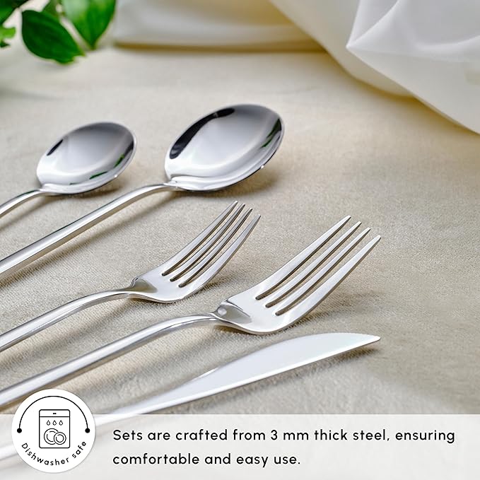 Karaca Orion 30-Piece Cutlery Set for 6 People - 18/10 Stainless Steel Set, Tableware Flatware Silverware Set with Knife Fork Spoon Set, Mixed & Luxury Cutlery Set, Platinum