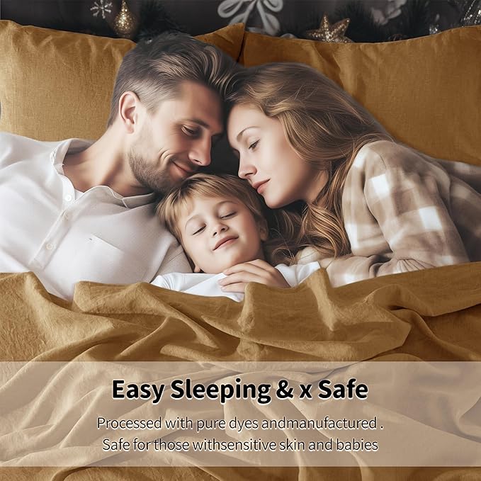 LBRO2M 100% Linen Sheet Set King Size,Bed Sheets 4 Piece Sets,Solid Color Natural Flax Bed Sheets Soft Breathable Bedding,16" Deep Pocket,All Season (King, Rust)