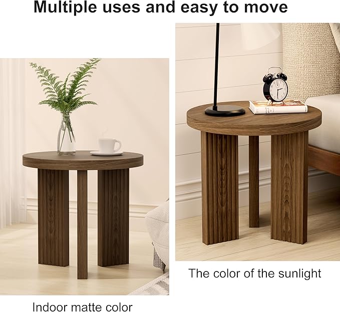 Small Round Side Table, 17.52" Coffee Table with Smooth Thick Mesa, Circle End Table with X Shaped Stable Legs, Accent Tea Table for Living Room, Office, Brown