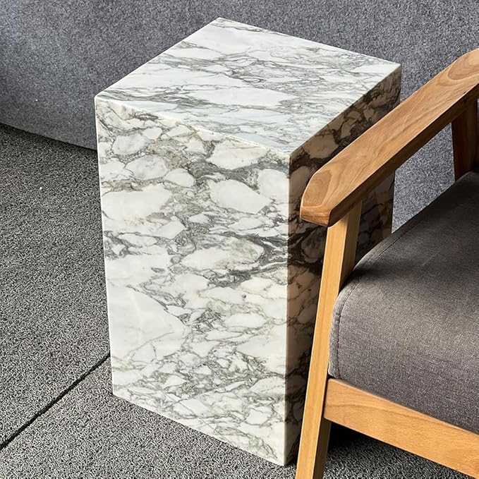 Luxury Marble Side Table,Square End Table for Modern Sofa and Bed, Living Room, Sofa, Bedroom（Arabescato）