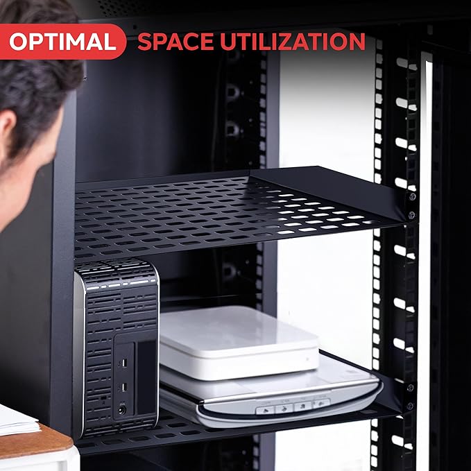 Pyle 19-Inch 1U Server Rack Shelf - 8 pcs. Vented Metal Shelves for Optimal Airflow, Wall or Rack MountableSupports up to 110 lbs, 17 x 10’ Shelf Tray for Cabinets, Computers & Network Equipment