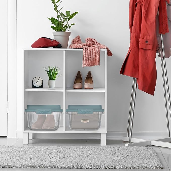 Hefty 18 Quart Hi-Rise Storage Bin with Lid, Stackable Plastic Container for Home, Office, and Classroom Organization, 8 Pack, Smoke Blue