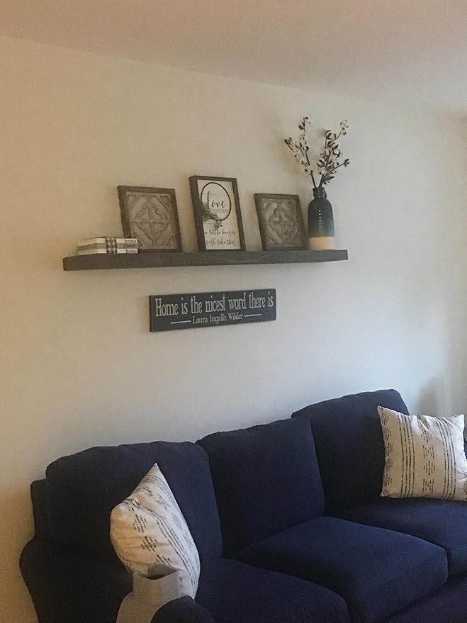 joelsantiques 42 Inch Wooden Floating Shelves for Wall - 42x6x2 in - Made of Natural Wood - Long Heavy Duty Rustic Wall Shelves for Bedroom - Perfect for Living Room, Kitchen - Gray - Grey