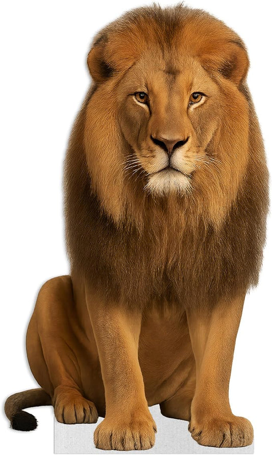 Lion - Sitting Life Size Standee - 4FT Freestanding Coroplast Cutouts | Safari Animal Standup Photo Booths, Jungle Party, Birthday & Halloween Decorations