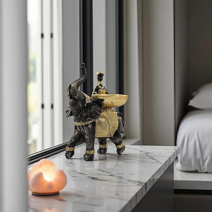 African Woman Riding an Elephant Statue - Gold Art Decor, African Cultural Home Decor, Suitable for Desktop and Shelf Displays, Best Choice for Various Holiday