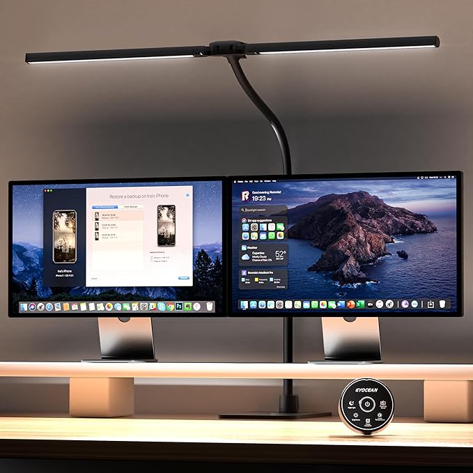 Desk Lamp with Metal Base, 31.5" LED Desk Lamp for Home Office, 24W Double Head Desk Light, Dimmable & Color Temperature, Table Lamp with Remote Control, Brightest Computer Monitor Light