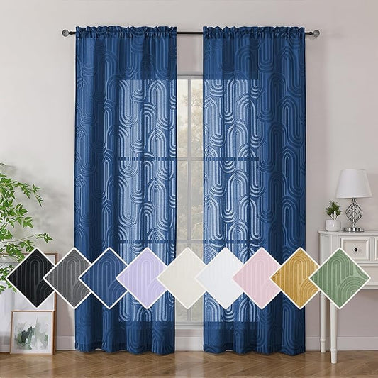 Simplebrand Dusty Blue Semi Sheer Curtains 84 Inches Long 2 Panels, Soft Airy Light Filtering Jacquard Clip Textured Semi Sheer Curtains for Bedroom, Modern Elegant Rod Pocket Window Panels, 42"Wx84"L