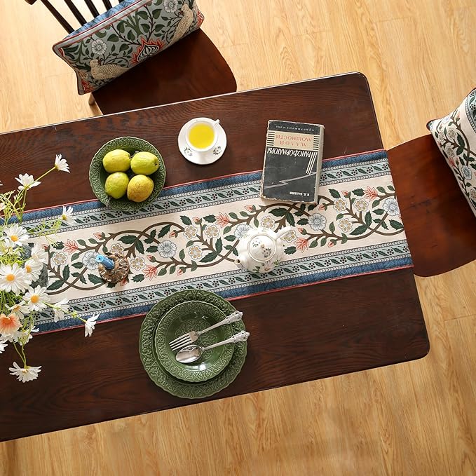 ISAENNE Designer Vintage Elegant Linen Table Runner 102 Inches Long,Colorful Flower Pattern Soft Table Runners for Dining Tables,Thanksgiving,Kitchen Tables,Christmas,12"*102"-Naples C