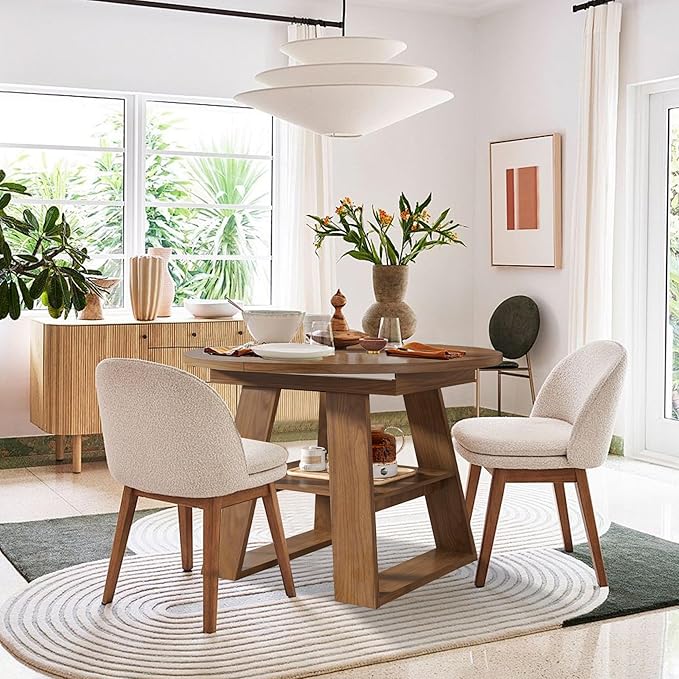 43.3in-59in Extendable Round Dining Table for 4-8,Modern Kitchen Oval Dining Table with Removable Leaves Space Saving,Wood Base with Storage Shelf for Kitchen Living Room