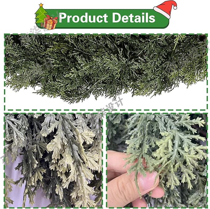 6FT Real Touch Norfolk Pine Garland, Faux Cedar Garland Realistic for Outdoor Indoor Christmas Holiday Winter Decoration（6FT D）