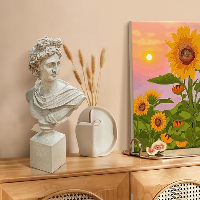 Apollo of The Belvedere Bust Sculpture, Greek Pythian Apollo Statuette, Sandstone Sculpted Figure, 14 x 7.5 x 3.25 Inches